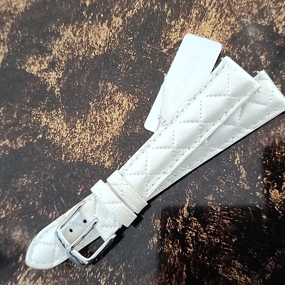 NWT Michele 16mm Silver Metallic Quilted Leather Strap Watch Band - Picture 1 of 5